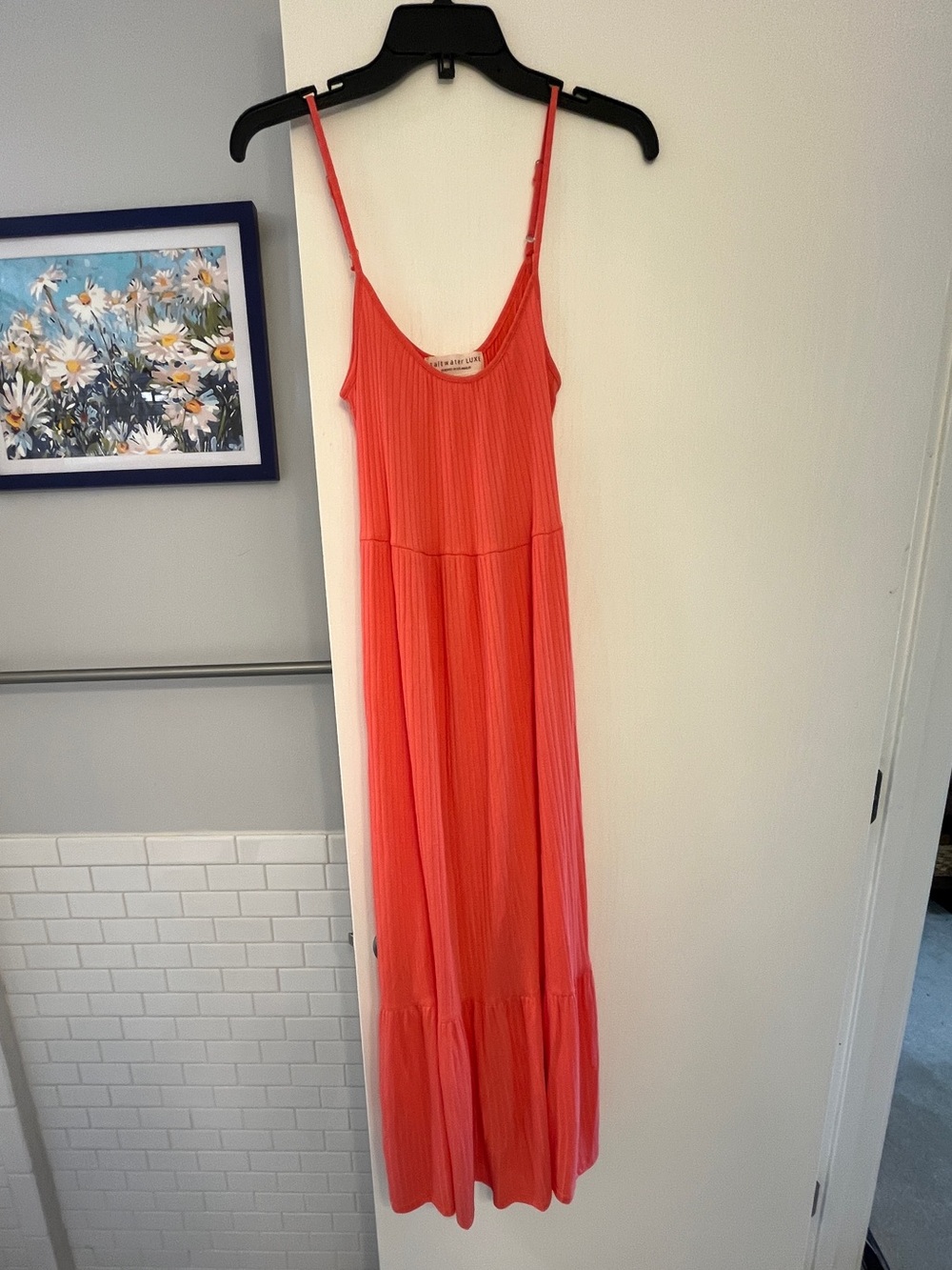 Saltwater Luxe Coral Ribbed Tiered Maxi Dress size Small